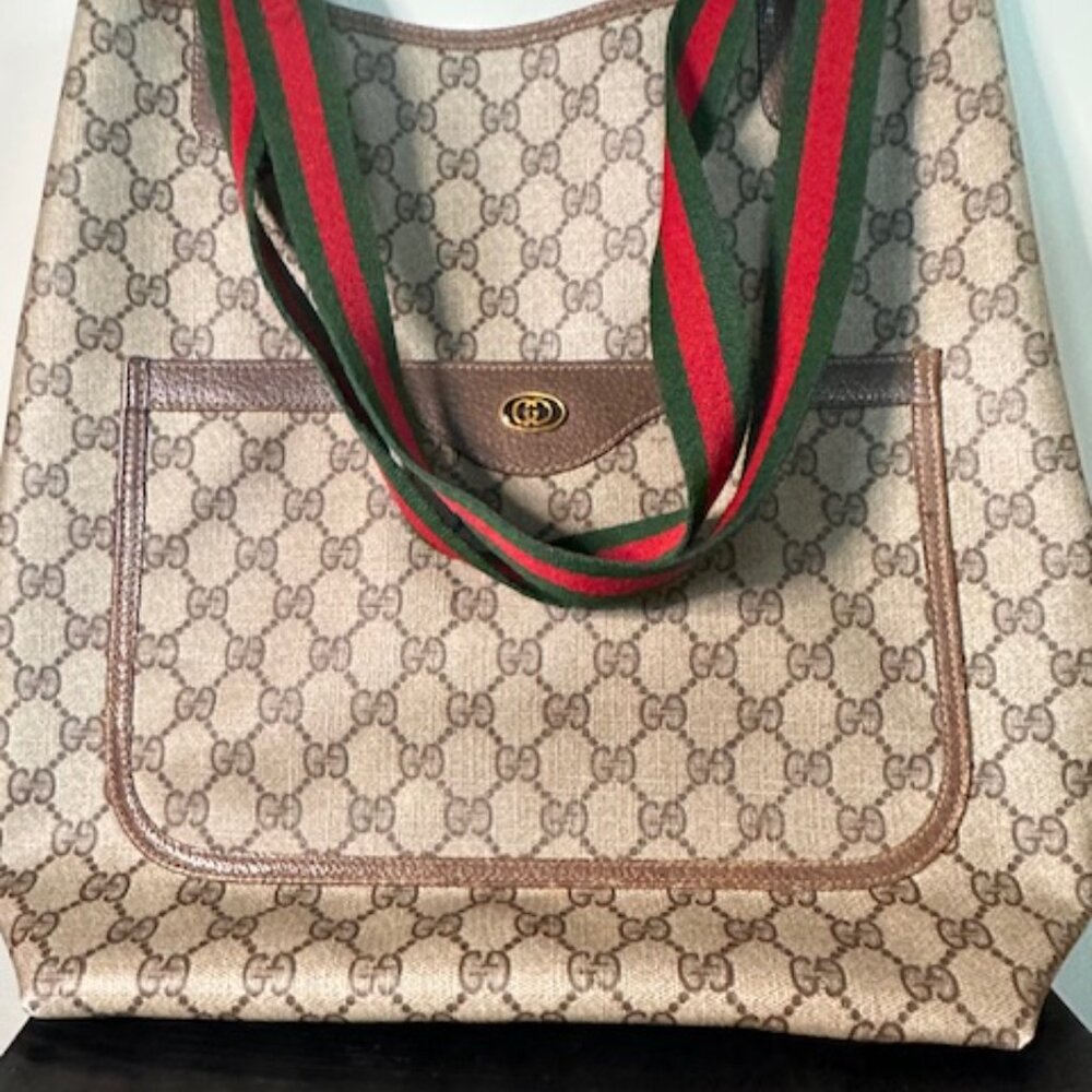 Gucci Tote Bag Vintage Sherry Line Brown Authentic - Picture 2 of 3